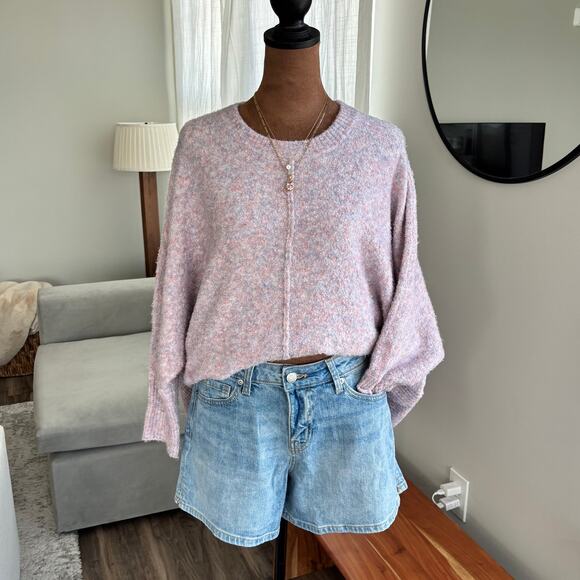 LOFT Sweaters - Lou & Gray Loft Pink Marble Heathered Knit Sweater Quarter Sleeve Poncho Style S